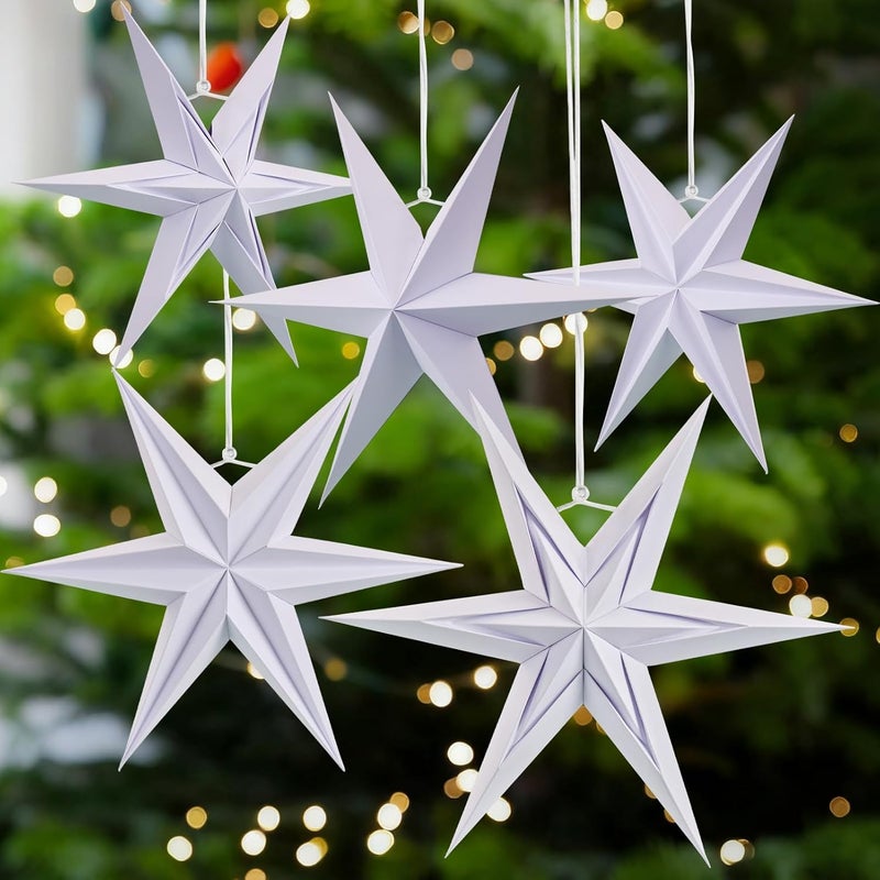 paper jazz 3D Paper Star Lartern Decorations, 6 Pointed Hanging Christmas Star,Christmas Celling Wall Decor Multiple Shape Combination for Wedding Baby Shower. - Image 1